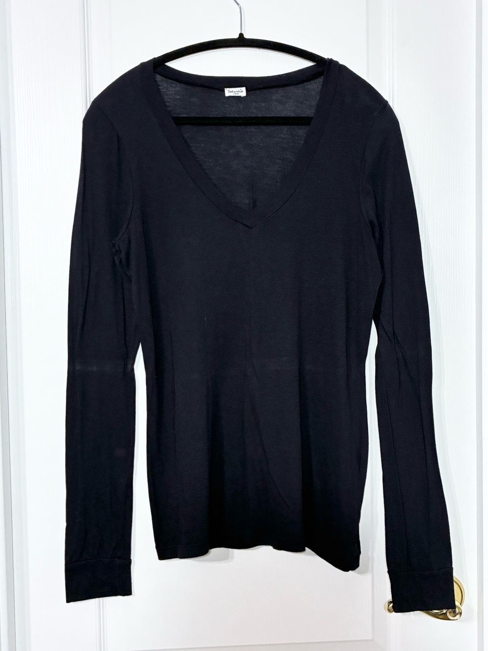 Splendid Pima Cotton Modal V-Neck Long Sleeve Tee Black Large